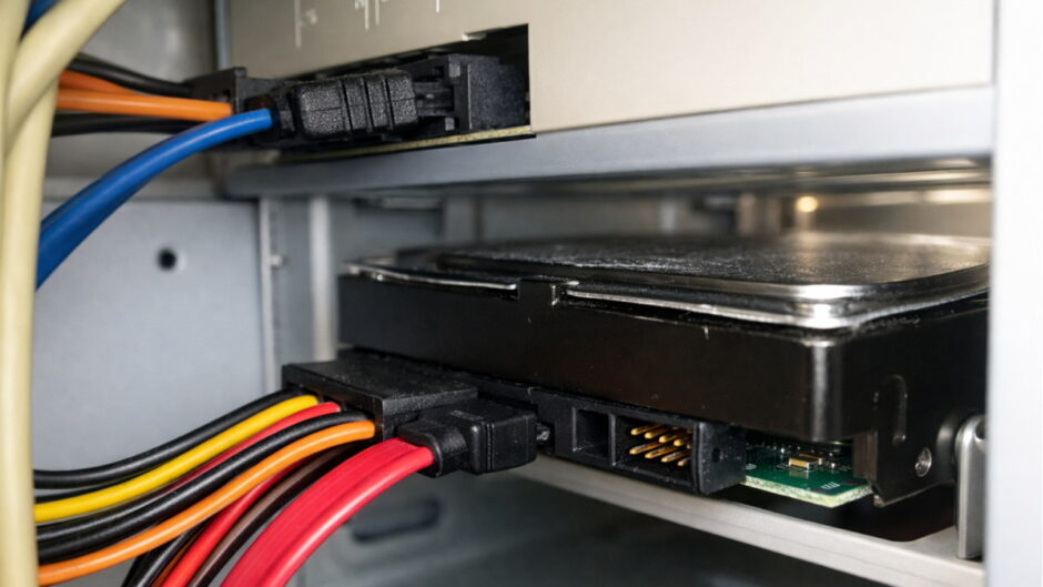 電源が接続された内臓HDD