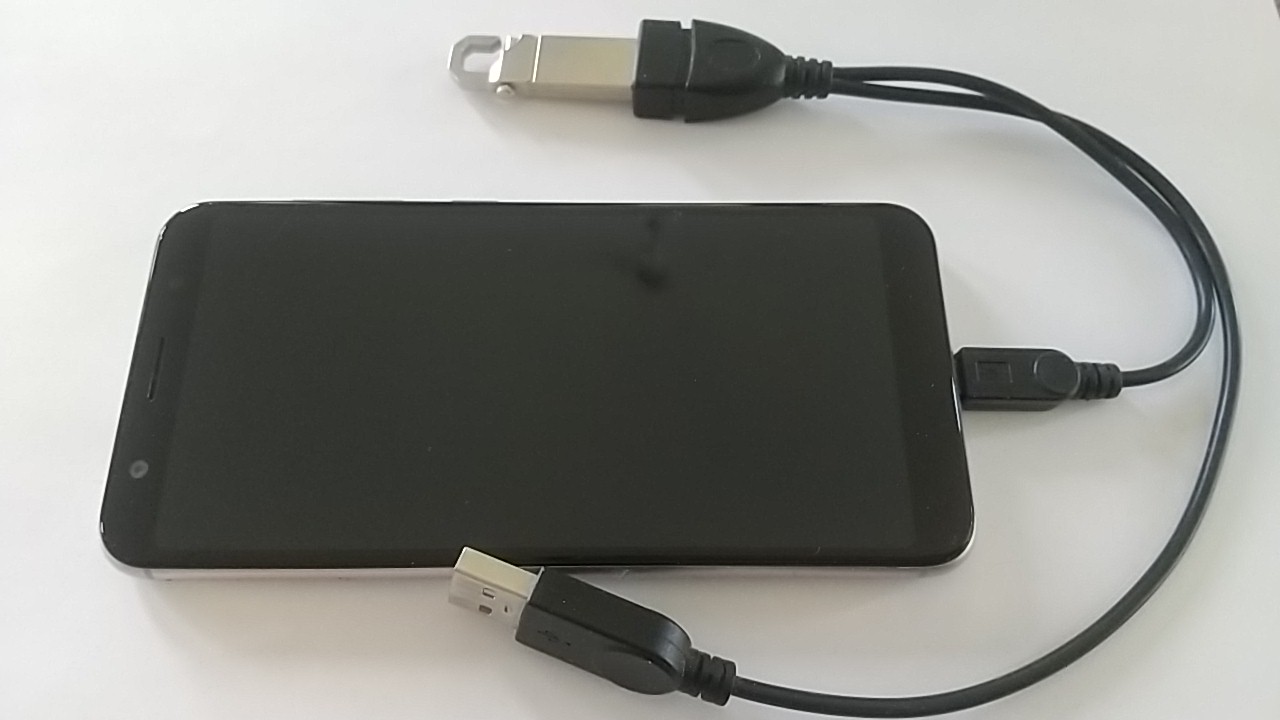 OTGケーブルを使ってUSBメモリを接続