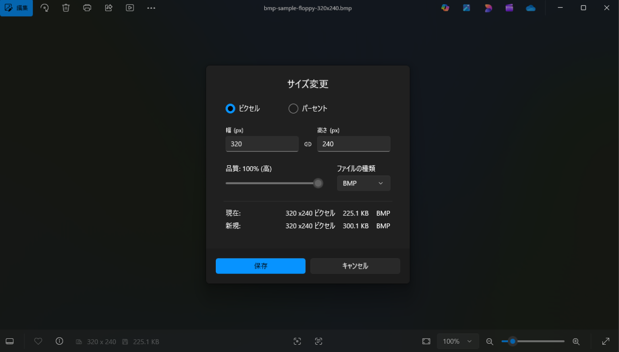 現状のピクセルサイズが表示される